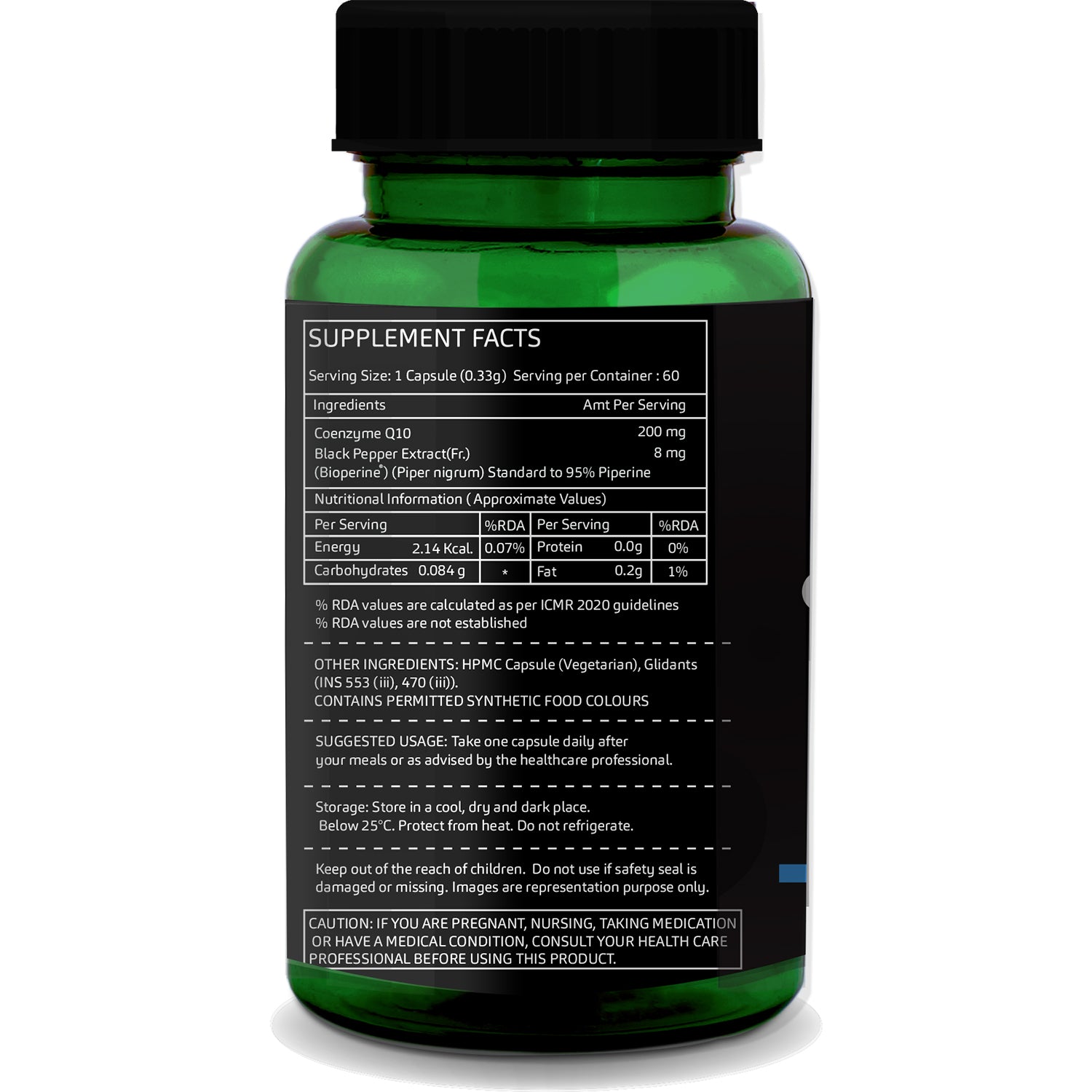 GreenOpia Coenzyme Q10 Supplement (CoQ10) with Bioperine 60 Vegetarian Capsules