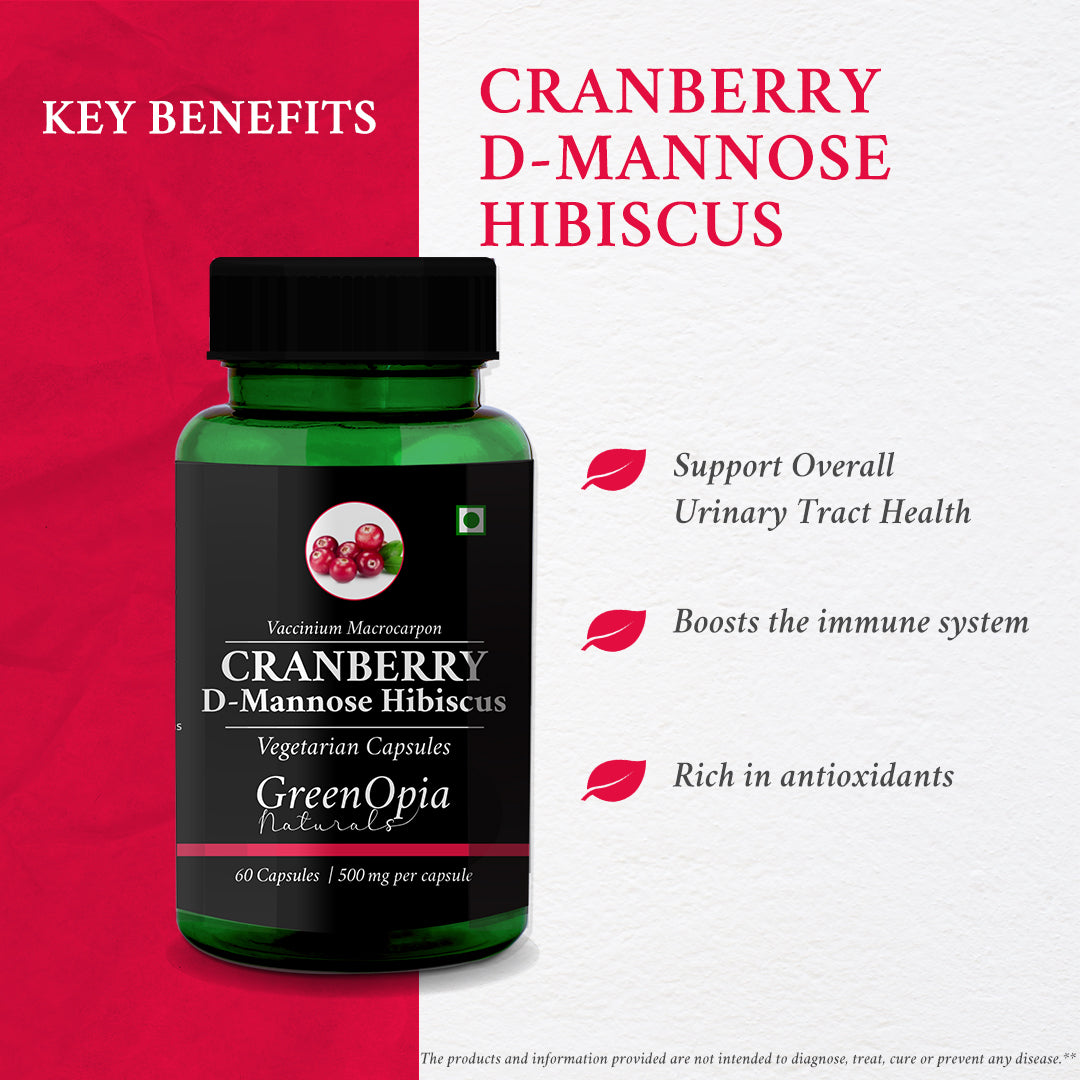 Cranberry, D-Mannose &amp; Hibiscus Capsules – Natural UTI &amp; Urinary Tract Support | 60 Vegetarian Capsules