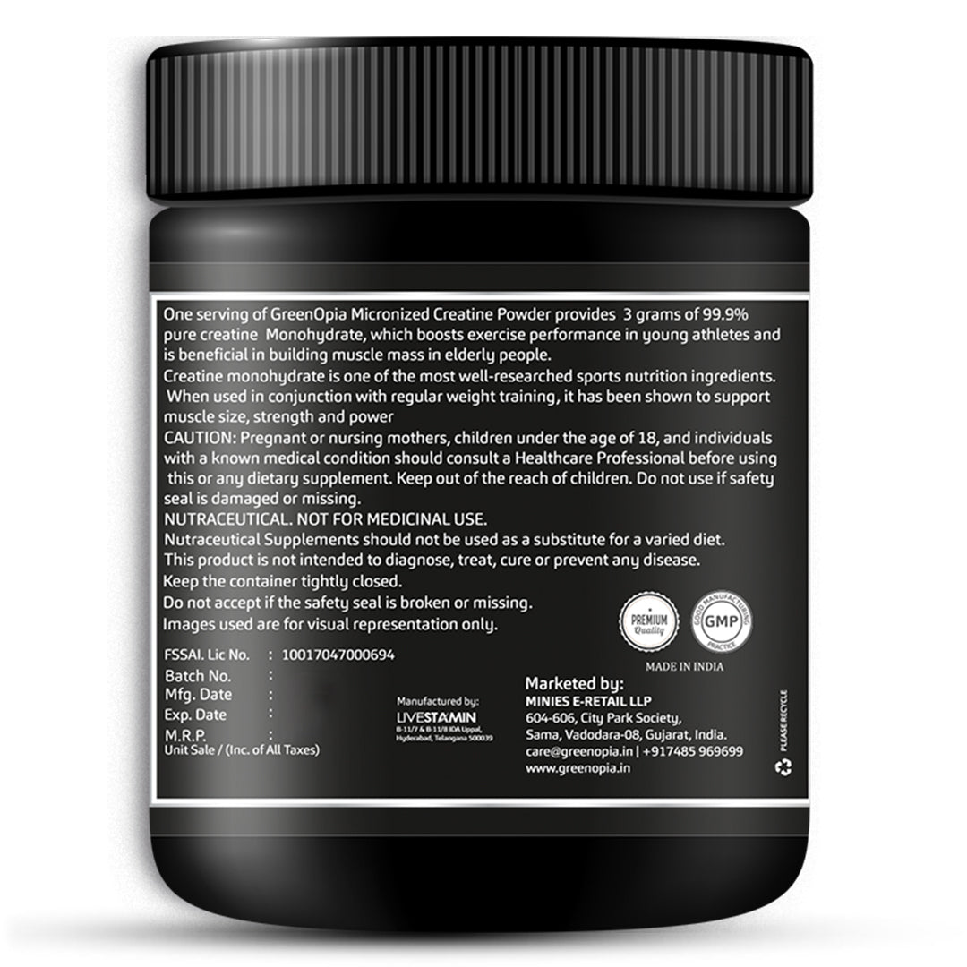 How to use Label – GreenOpia Creatine Monohydrate 100g Nutrition Facts