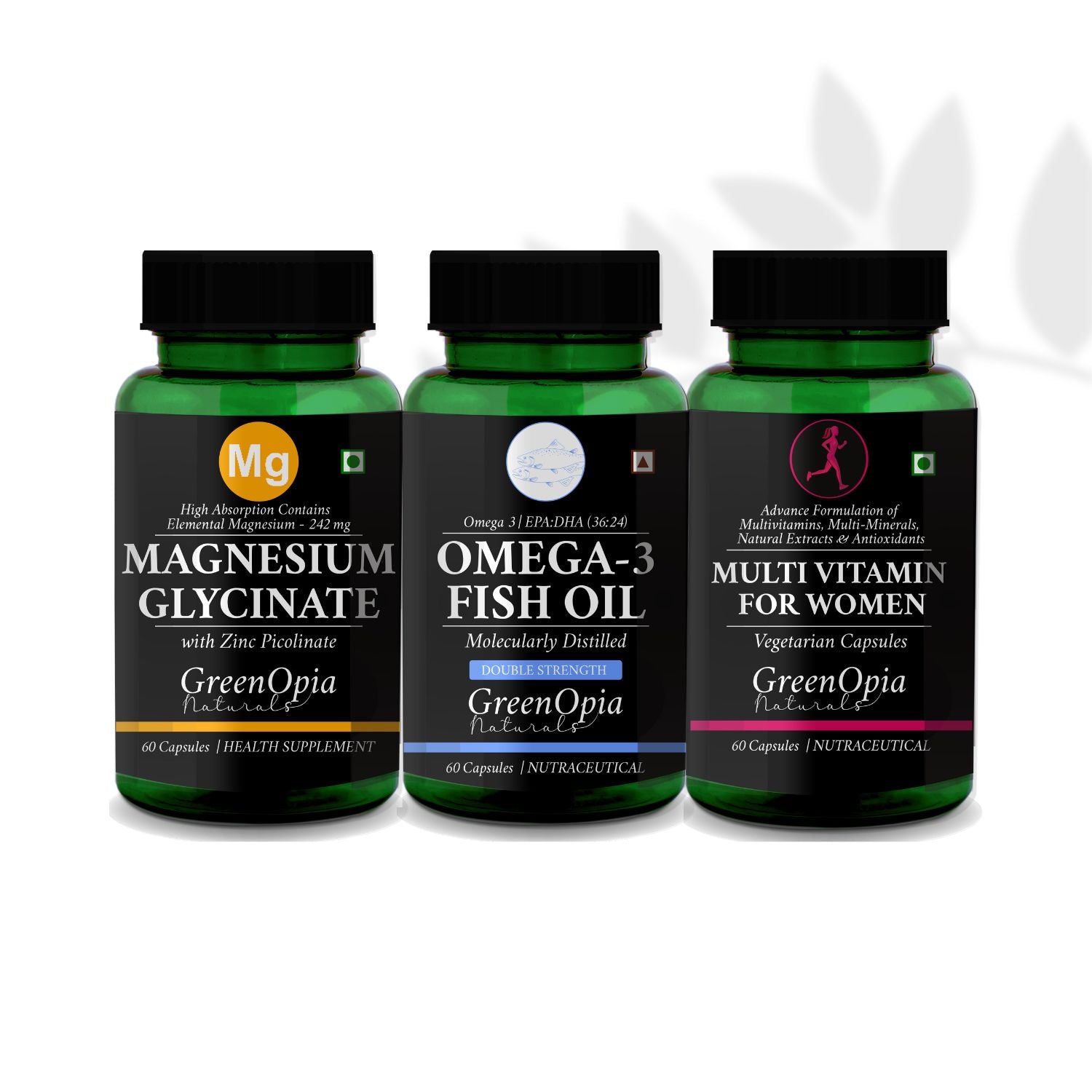 GreenOpia Daily Wellness Combo for Women – Omega-3, Magnesium + Zinc & Multivitamins