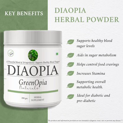 DiaOpia Herbal Supplement – 200g Powder | Ayurvedic Support for Type 1 &amp; 2 Diabetes | Blood Sugar &amp; Metabolism Balance