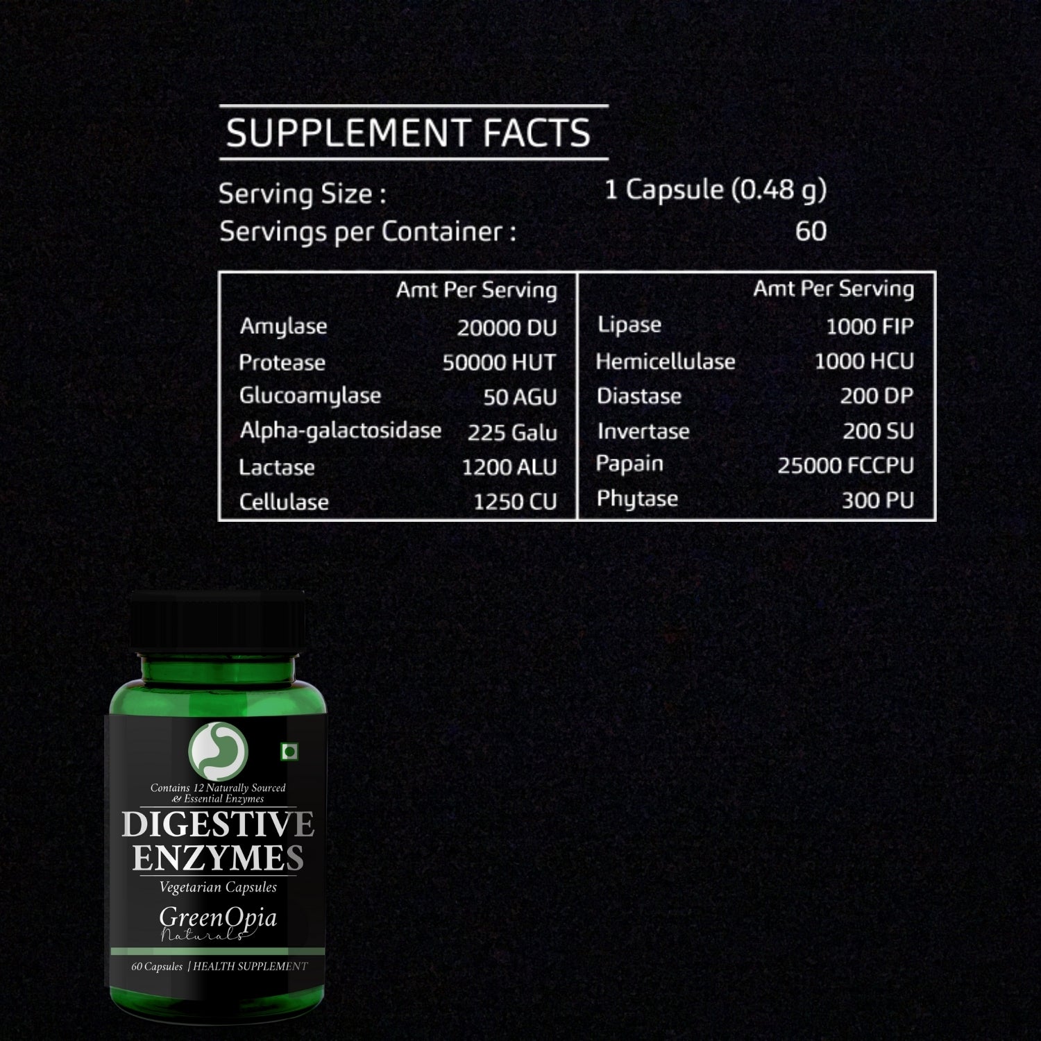 GreenOpia Digestive Enzymes 60 Vegetarian Capsules