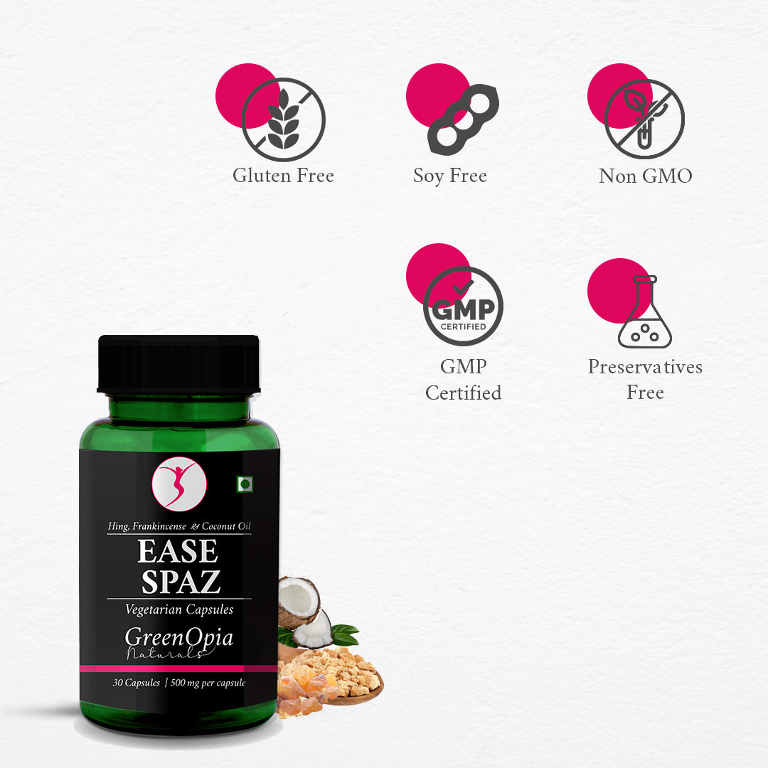 Ease Spaz Capsules – Natural Relief for Period Cramps, Bloating &amp; PMS | 30 Veg Capsules