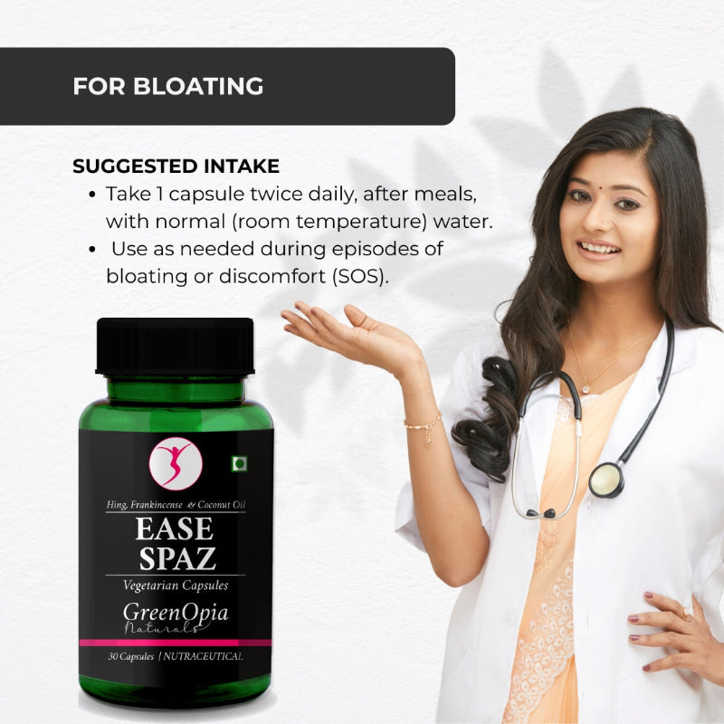 Ease Spaz Ayurvedic capsules for period pain, bloating, and PMS relief