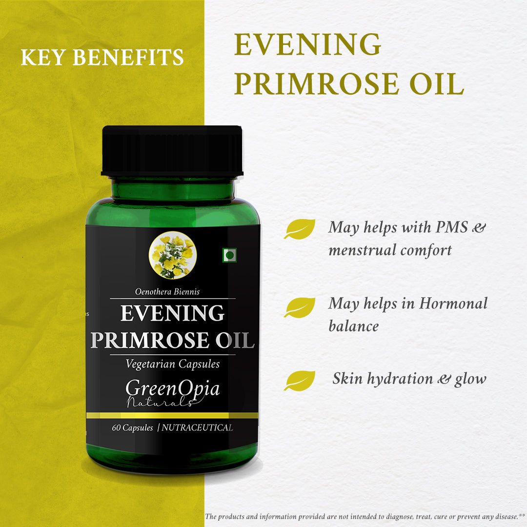 Evening Primrose Oil Capsules – Natural Hormonal &amp; PMS Support | 60 Veg Capsules