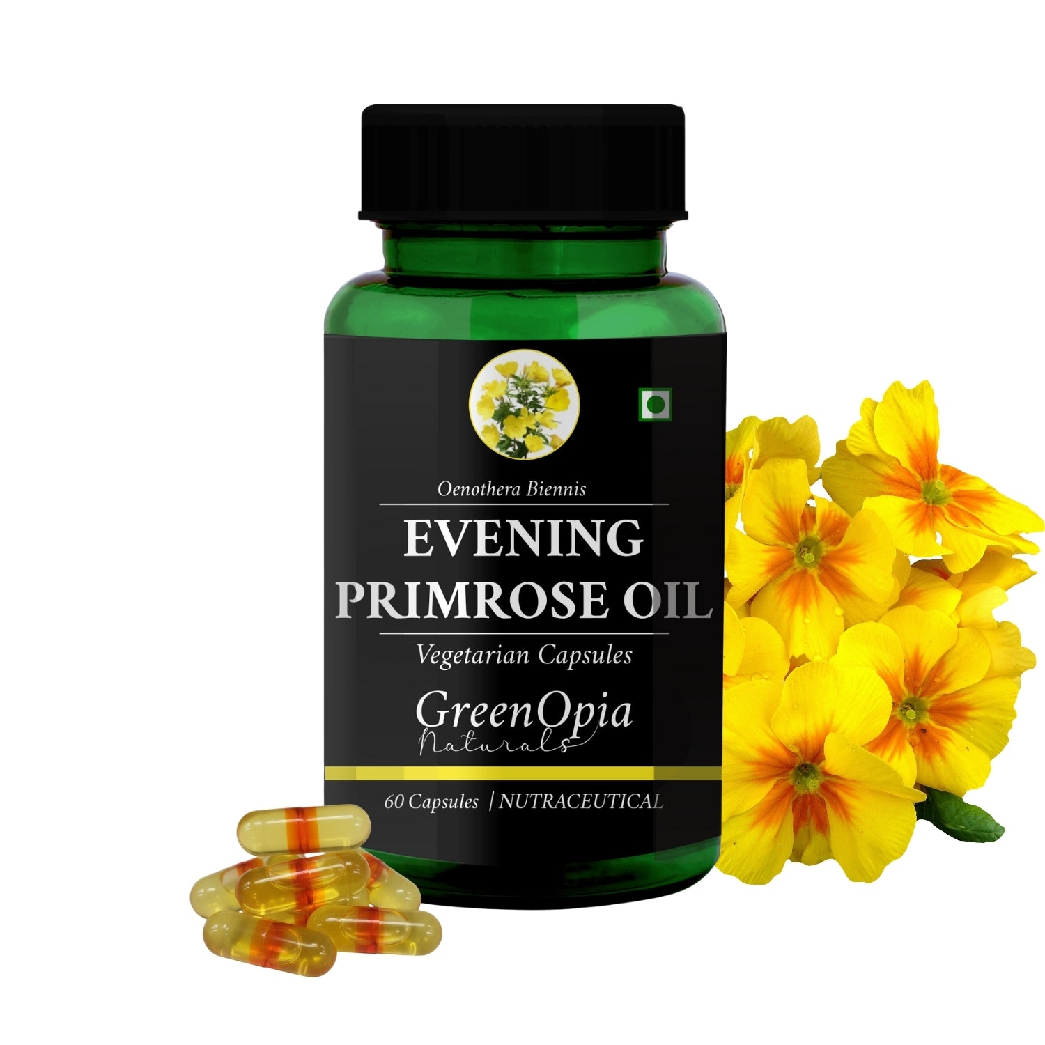 GreenOpia Evening Primrose Oil 60 Liquid Filled Vegetarian Capsules