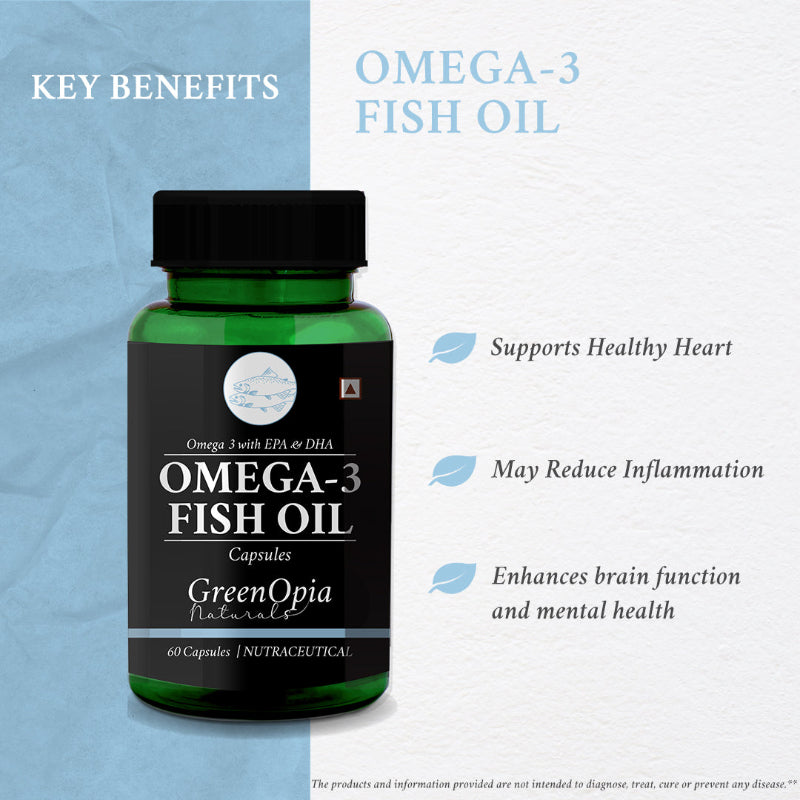 GreenOpia Omega-3 Fish Oil softgel capsules rich in EPA and DHA