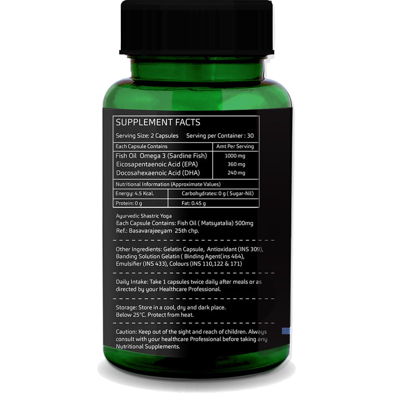 GreenOpia Double Strength Fish Oil packaging with 60 capsules and 1000mg Omega-3 per serving