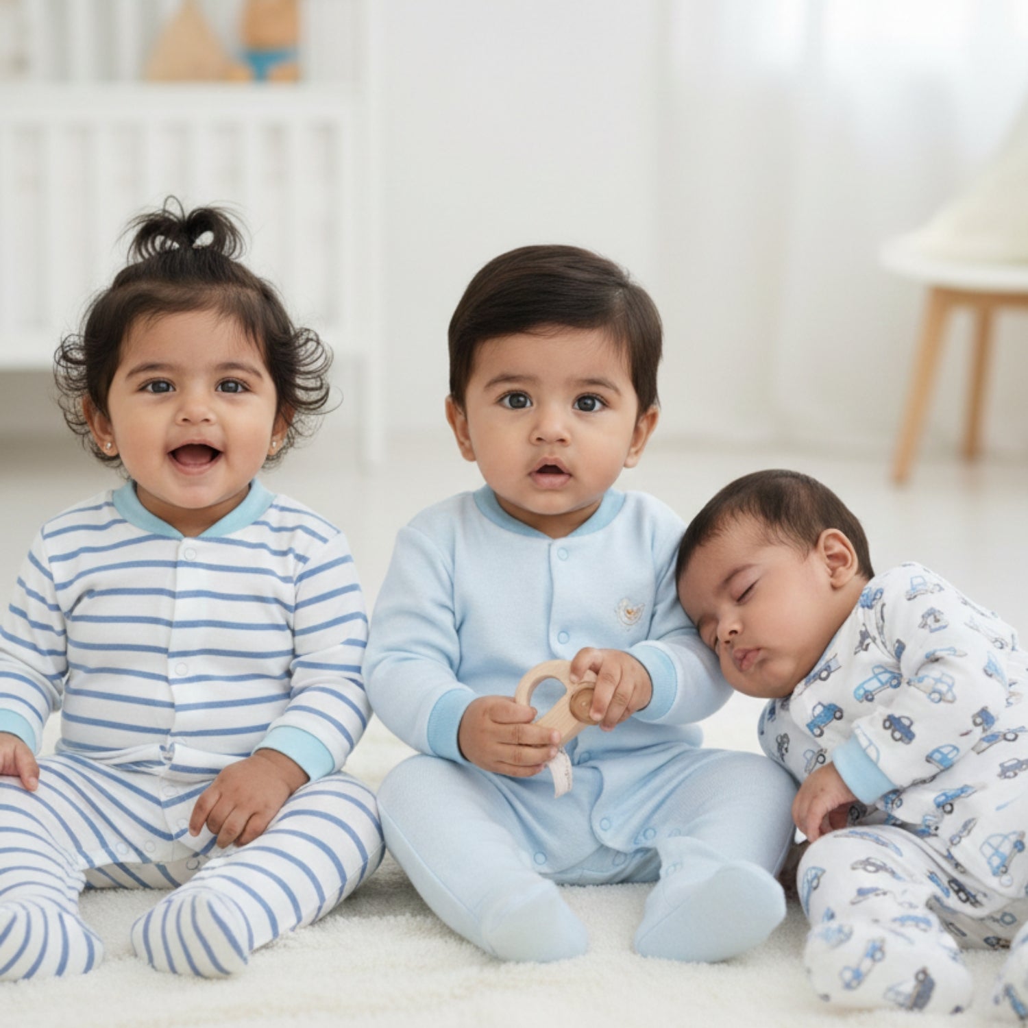 Newborn Baby Full Sleeves Rompers – Unisex Bodysuits/Jumpsuits (Set of 3)