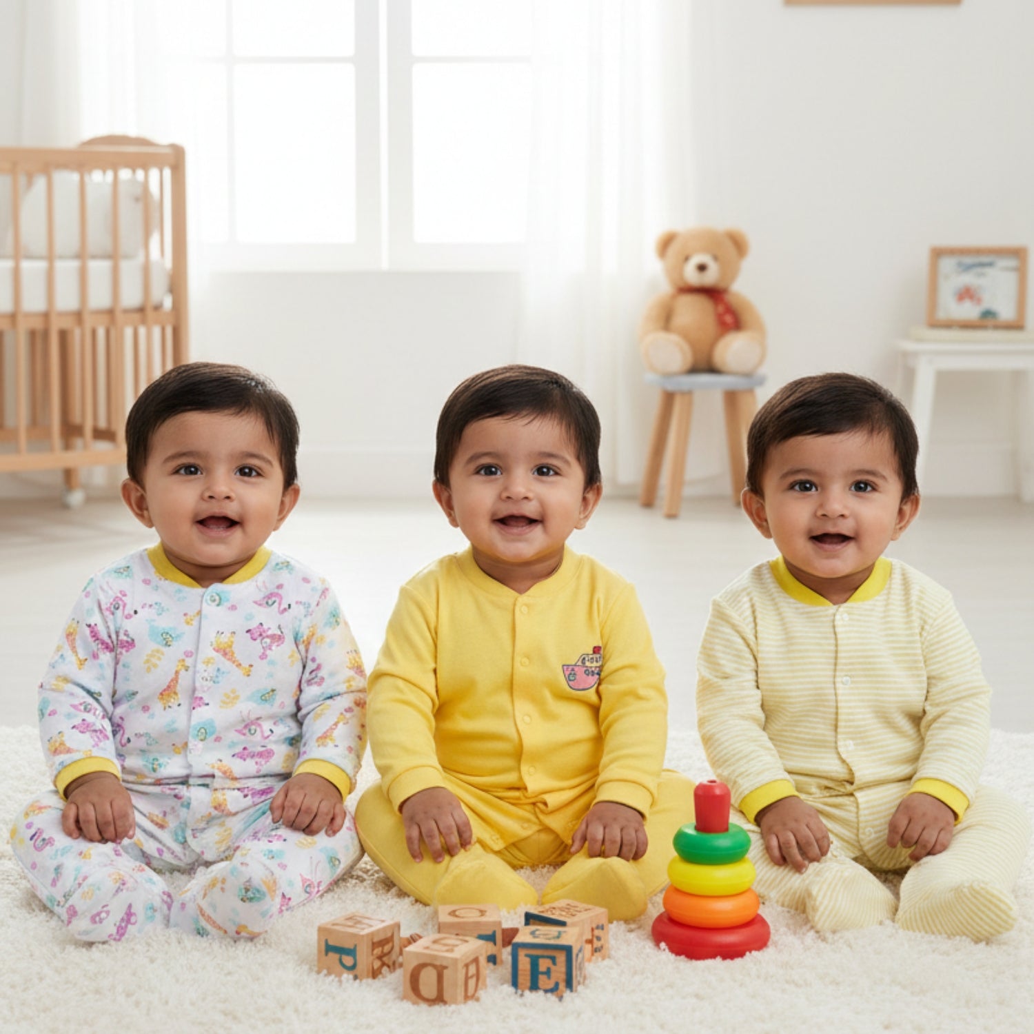 Newborn Baby Full Sleeves Rompers – Unisex Bodysuits/Jumpsuits (Set of 3)