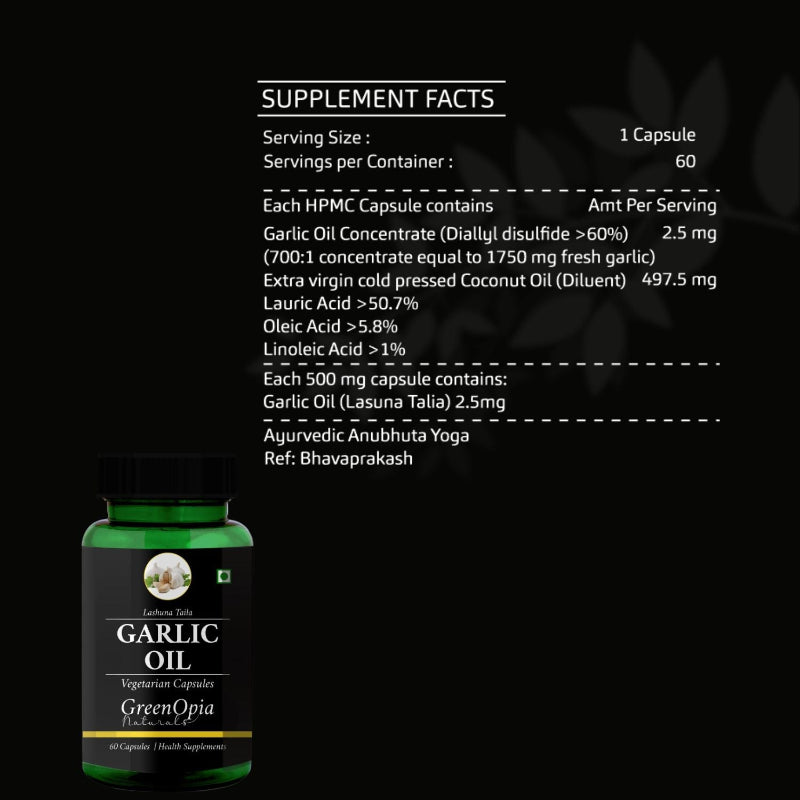 Pure cold-pressed garlic oil in vegetarian capsules with no artificial additives