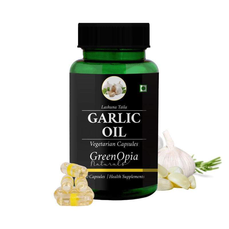 GreenOpia Garlic Oil 60 Liquid Filled Vegetarian Capsules for heart health and immunity support