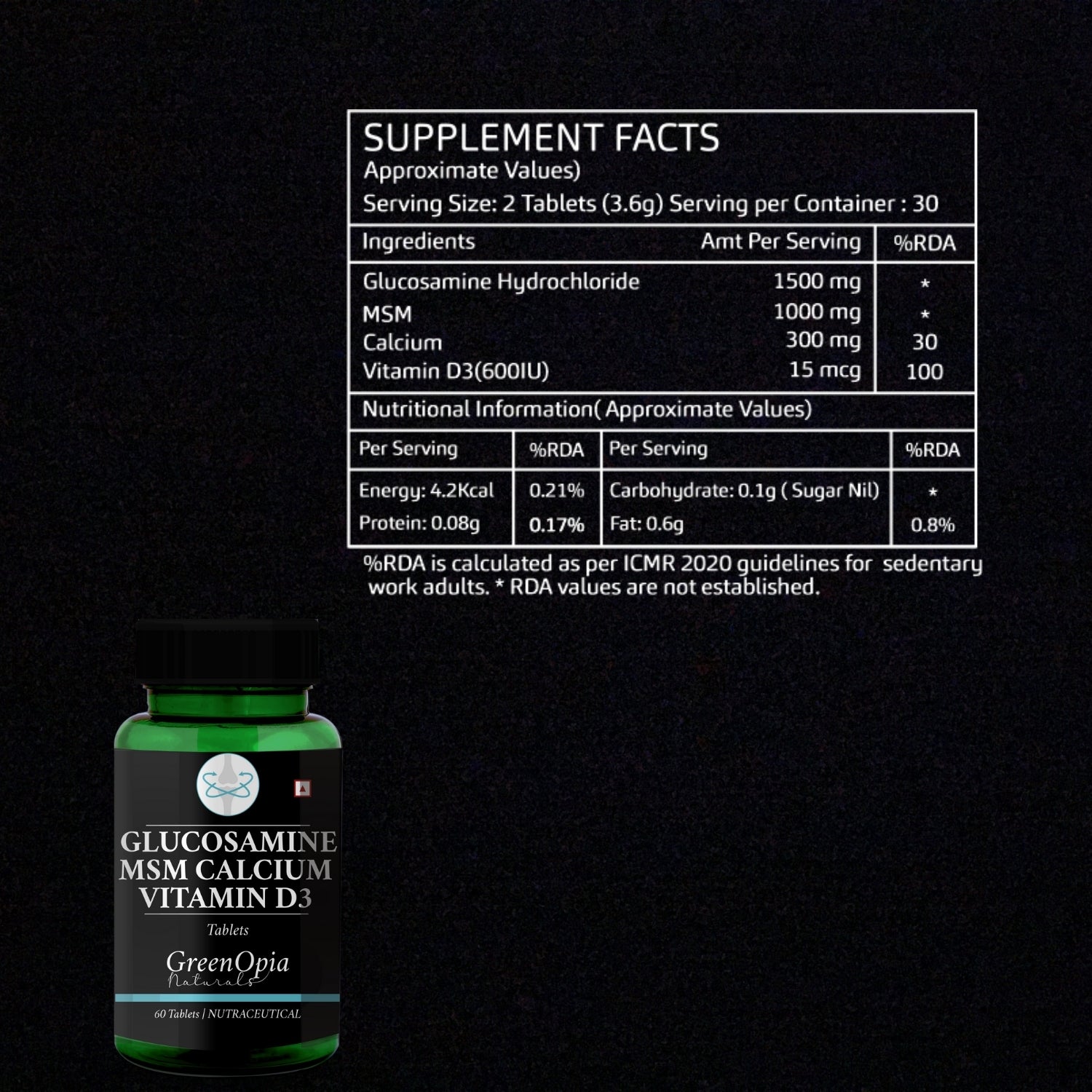 Glucosamine MSM Calcium Vitamin D3 60 Tablets