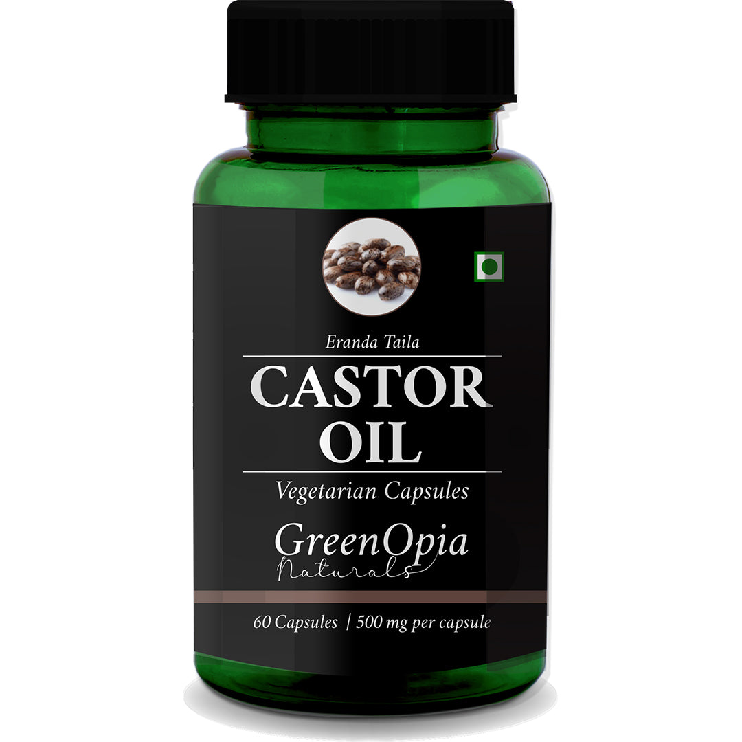 GreenOpia Castor Oil Capsules Bottle – 60 Vegetarian Capsules for Constipation Relief