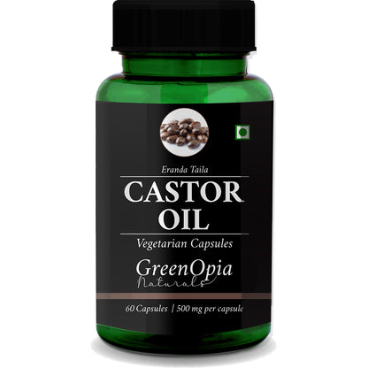 GreenOpia Castor Oil Capsules Bottle – 60 Vegetarian Capsules for Constipation Relief