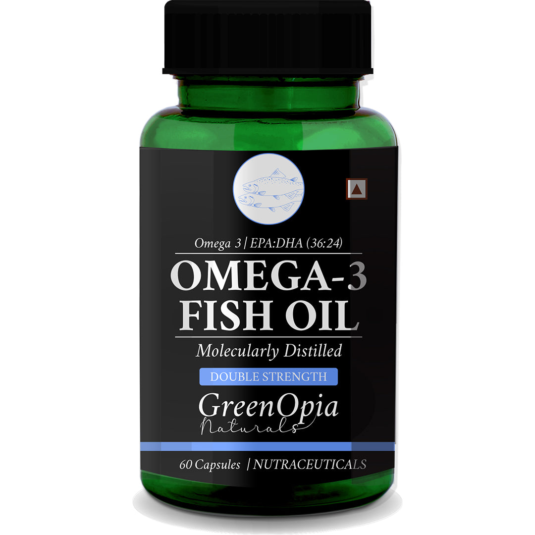 GreenOpia Fish Oil Omega-3 1000mg Double Strength Supplement Bottle Front View