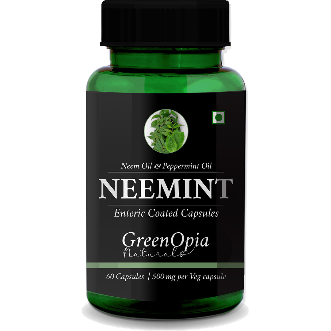 GreenOpia Neem Peppermint Capsules – 60 Vegetarian Capsules for IBS, Gas and Bloating Relief
