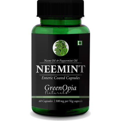 GreenOpia Neem Peppermint Capsules – 60 Vegetarian Capsules for IBS, Gas and Bloating Relief