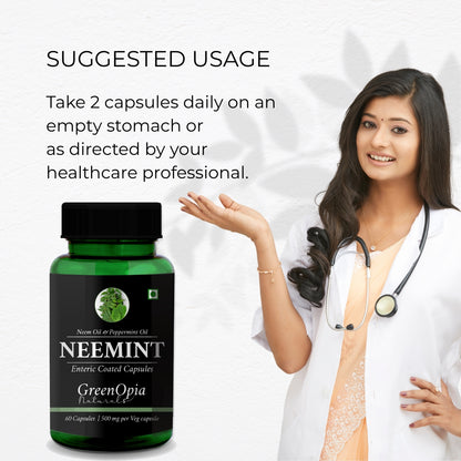 Suggested usage for Neem and Peppermint Oil Capsules – Enteric-Coated Formula for Digestive Comfort