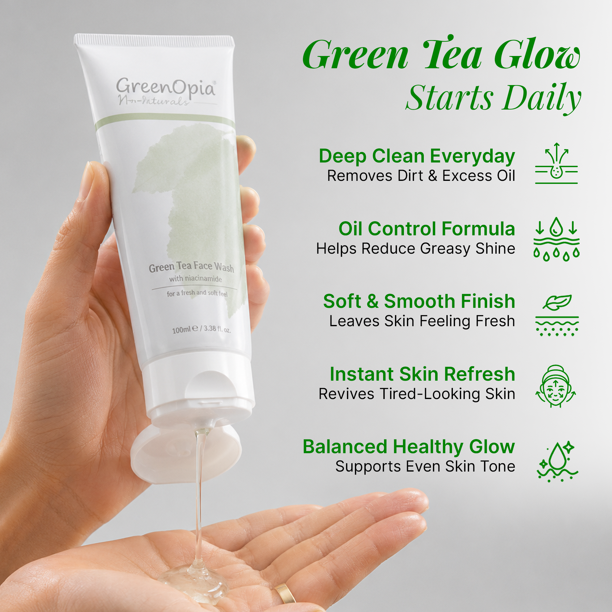 GreenOpia Green Tea & Niacinamide Face Wash for Oily & Acne-Prone Skin