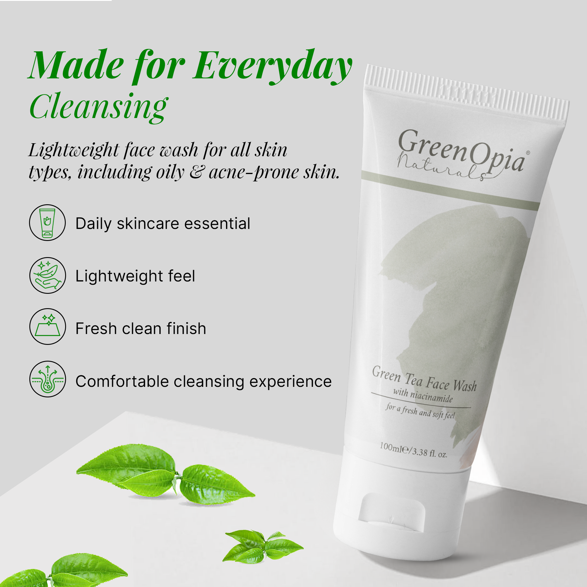 GreenOpia Green Tea & Niacinamide Face Wash for Oily & Acne-Prone Skin