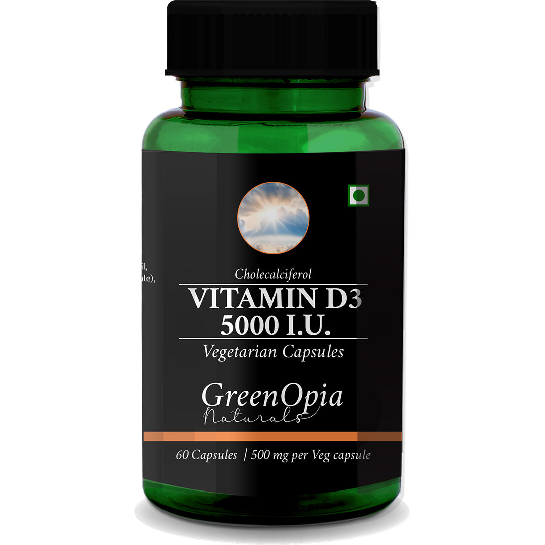 GreenOpia Vitamin D3 5000 IU Capsules – 60 Vegetarian Capsules for Bone and Immune Support