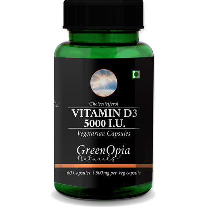 GreenOpia Vitamin D3 5000 IU Capsules – 60 Vegetarian Capsules for Bone and Immune Support