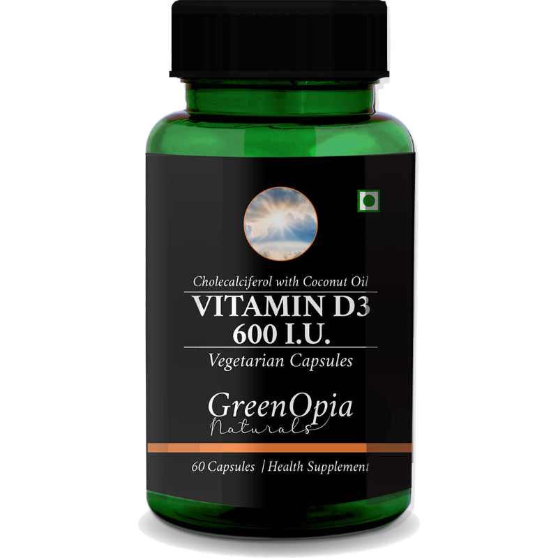 GreenOpia Vitamin D3 600 IU Cholecalciferol liquid-filled vegetarian capsules with coconut oil, 60-count bottle
