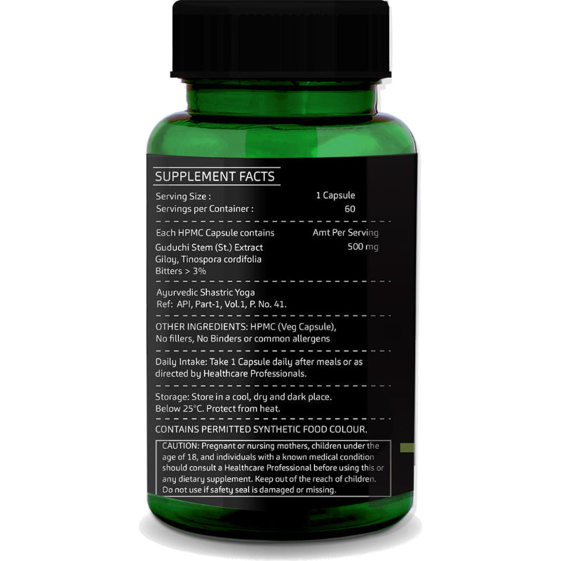 Guduchi (Giloy) herbal supplement capsules in GreenOpia packaging
