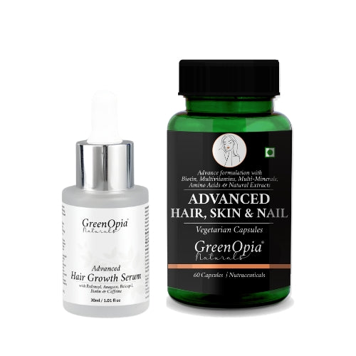 GreenOpia Advanced Hair Growth Serum and Hair Skin Nails Biotin Capsules Combo