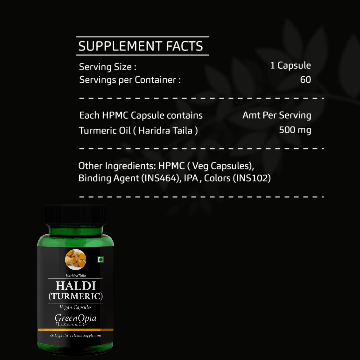 Haldi (Turmeric) Oil 60 Liquid Filled Vegetarian Capsules