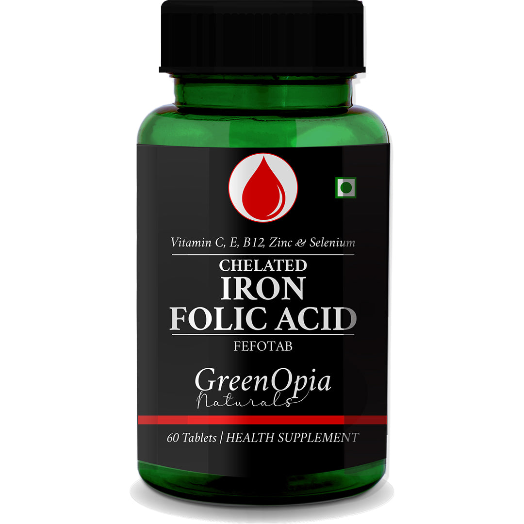 Chelated Iron + Folic Acid with Vitamin C, B12, Zinc &amp; Selenium – 60 Veg Tablets | Gentle Hematinic Support for Energy &amp; Immunity