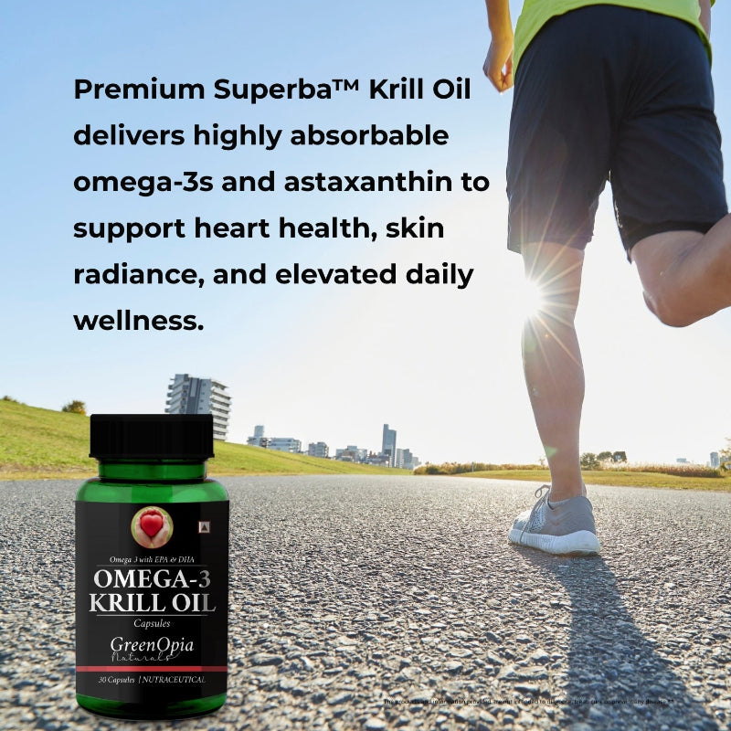 GreenOpia Krill Oil 30 Liquid Filled Capsules bottle for heart brain and joint health