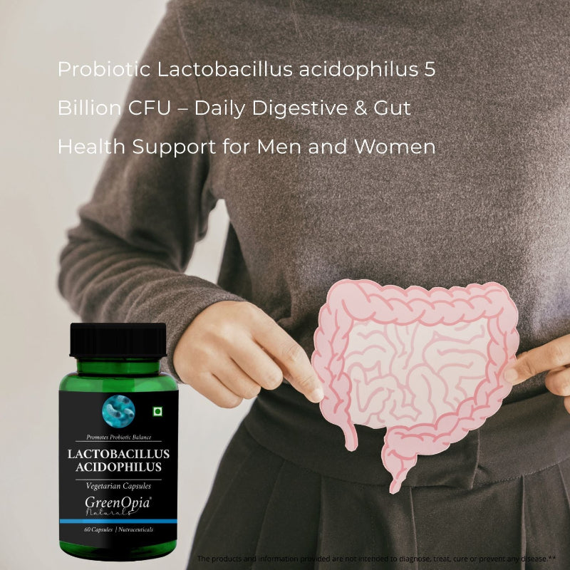 GreenOpia Lactobacillus Acidophilus probiotic supplement bottle, 60 vegetarian capsules