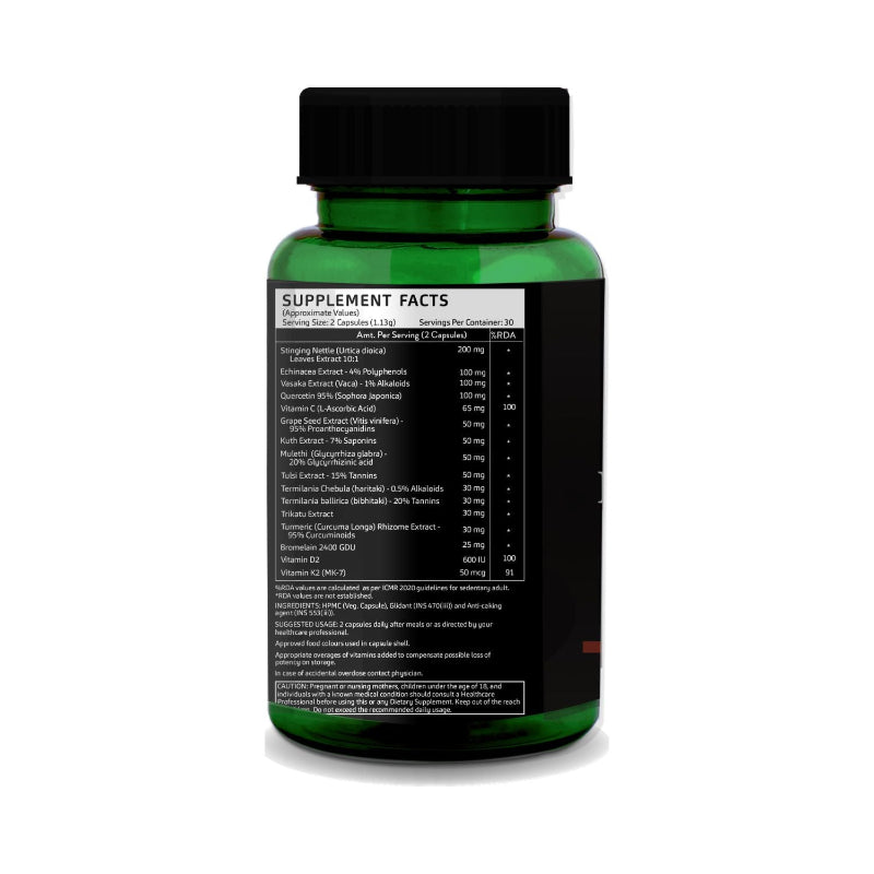 GreenOpia Lung Detox capsules featuring 16 herbs, antioxidants and vitamins