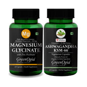 GreenOpia Magnesium Glycinate with Zinc and KSM-66 Ashwagandha vegetarian capsule combo