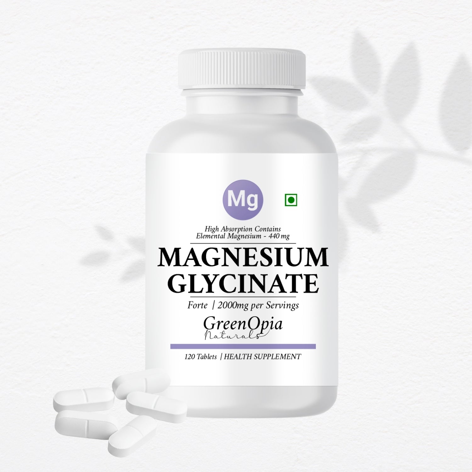 GreenOpia Chelated Magnesium Glycinate 120 Vegetarian Tablets