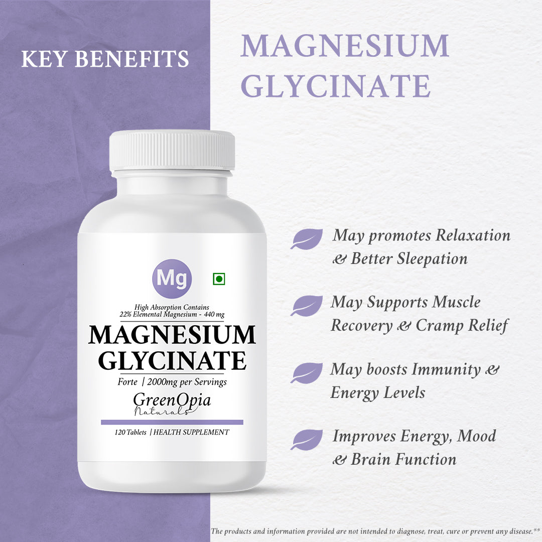 GreenOpia Chelated Magnesium Glycinate Supplement 2000mg Per Serving 120 Vegetarian Tablets