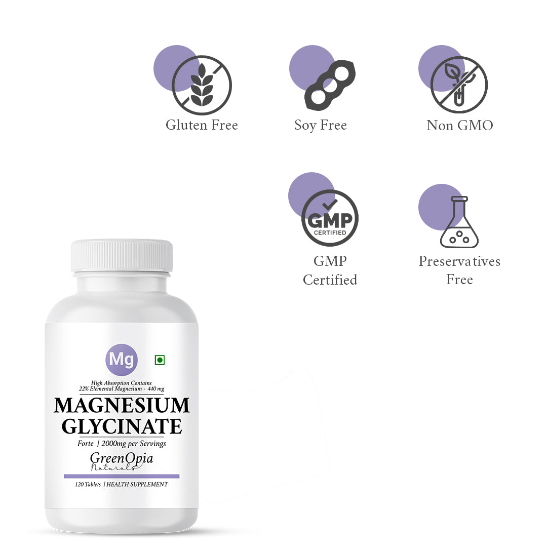 GreenOpia Chelated Magnesium Glycinate Supplement 2000mg Per Serving 120 Vegetarian Tablets