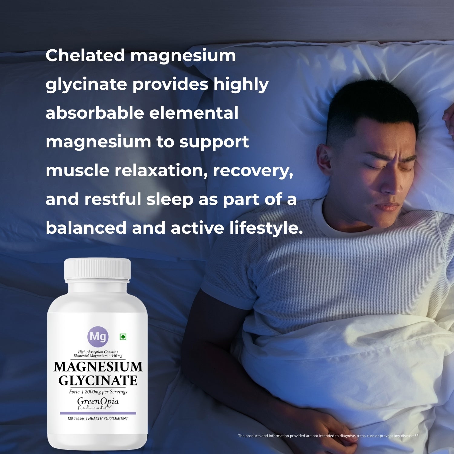 GreenOpia Chelated Magnesium Glycinate 120 Vegetarian Tablets