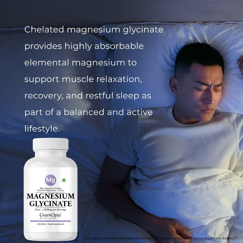 GreenOpia Magnesium Glycinate supplement bottle angled product shot