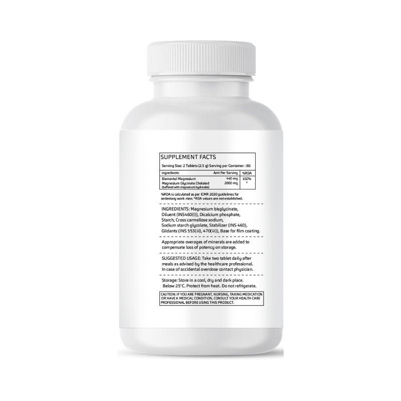 Chelated Magnesium Glycinate 120 Vegetarian Tablets GreenOpia