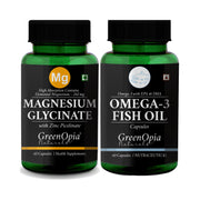 GreenOpia Magnesium Glycinate with Zinc and Omega-3 Fish Oil capsules wellness combo, 60 capsules each