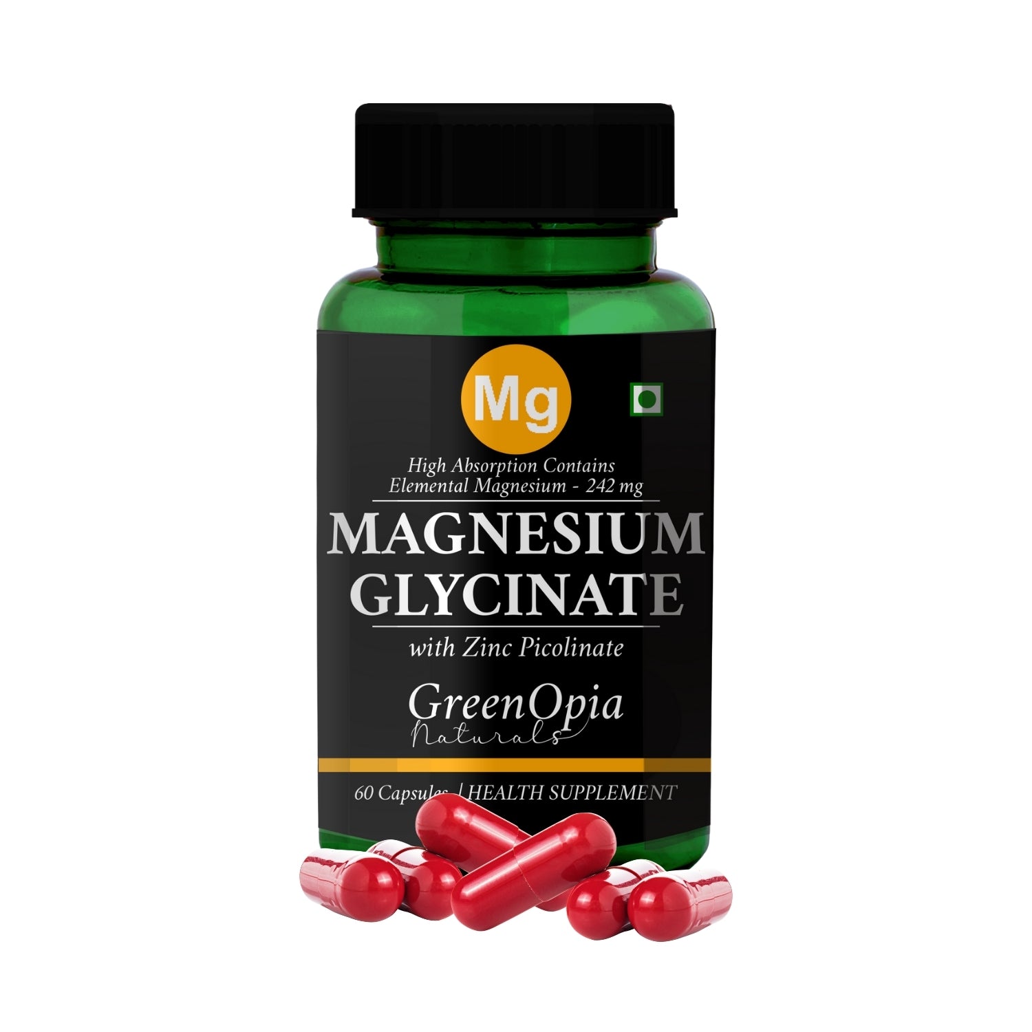 GreenOpia Magnesium Glycinate & Zinc 60 Vegetarian Capsules
