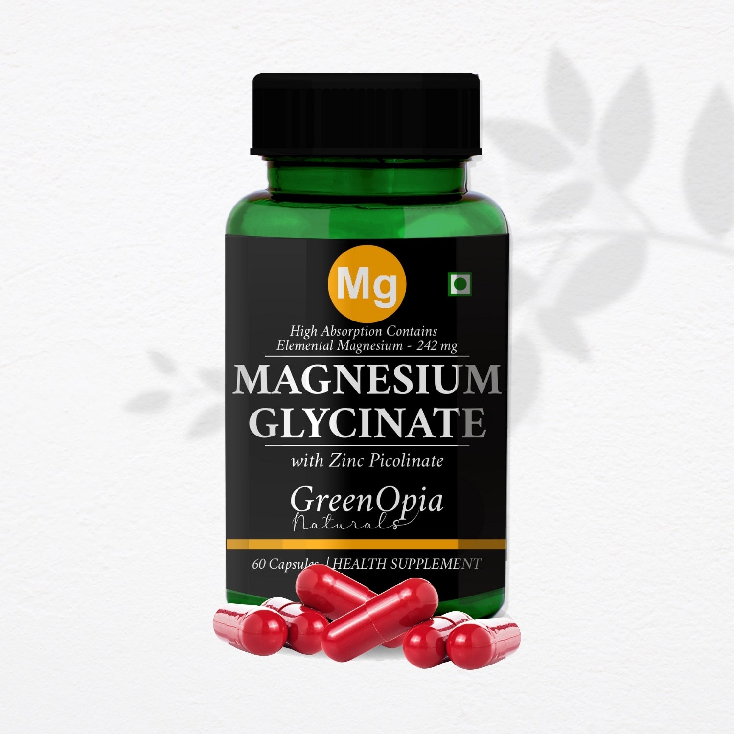 GreenOpia Magnesium Glycinate & Zinc 60 Vegetarian Capsules
