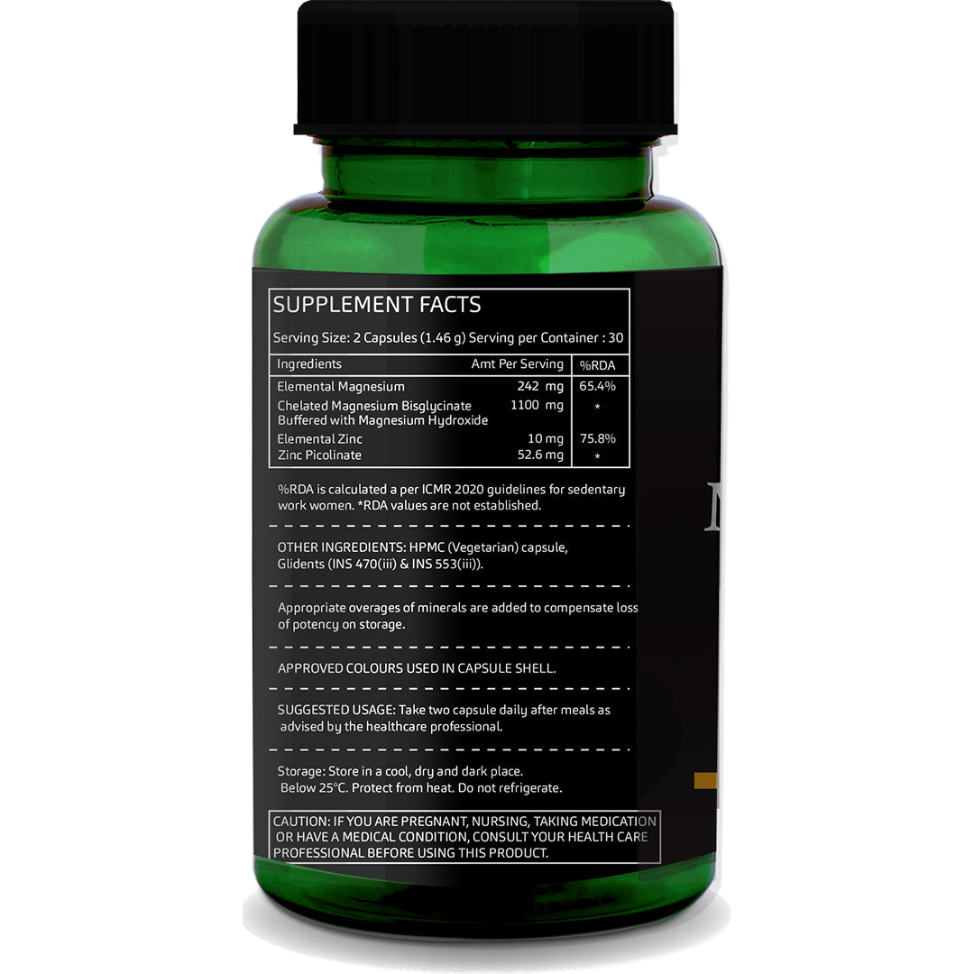 GreenOpia Magnesium Glycinate & Zinc 60 Vegetarian Capsules