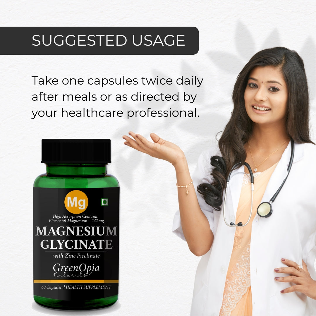 GreenOpia Magnesium Glycinate & Zinc 60 Vegetarian Capsules