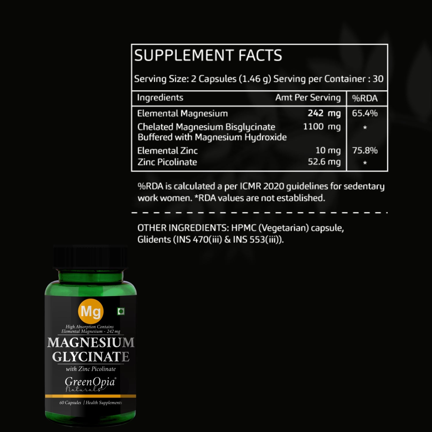Magnesium Glycinate & Zinc 60 Vegetarian Capsules