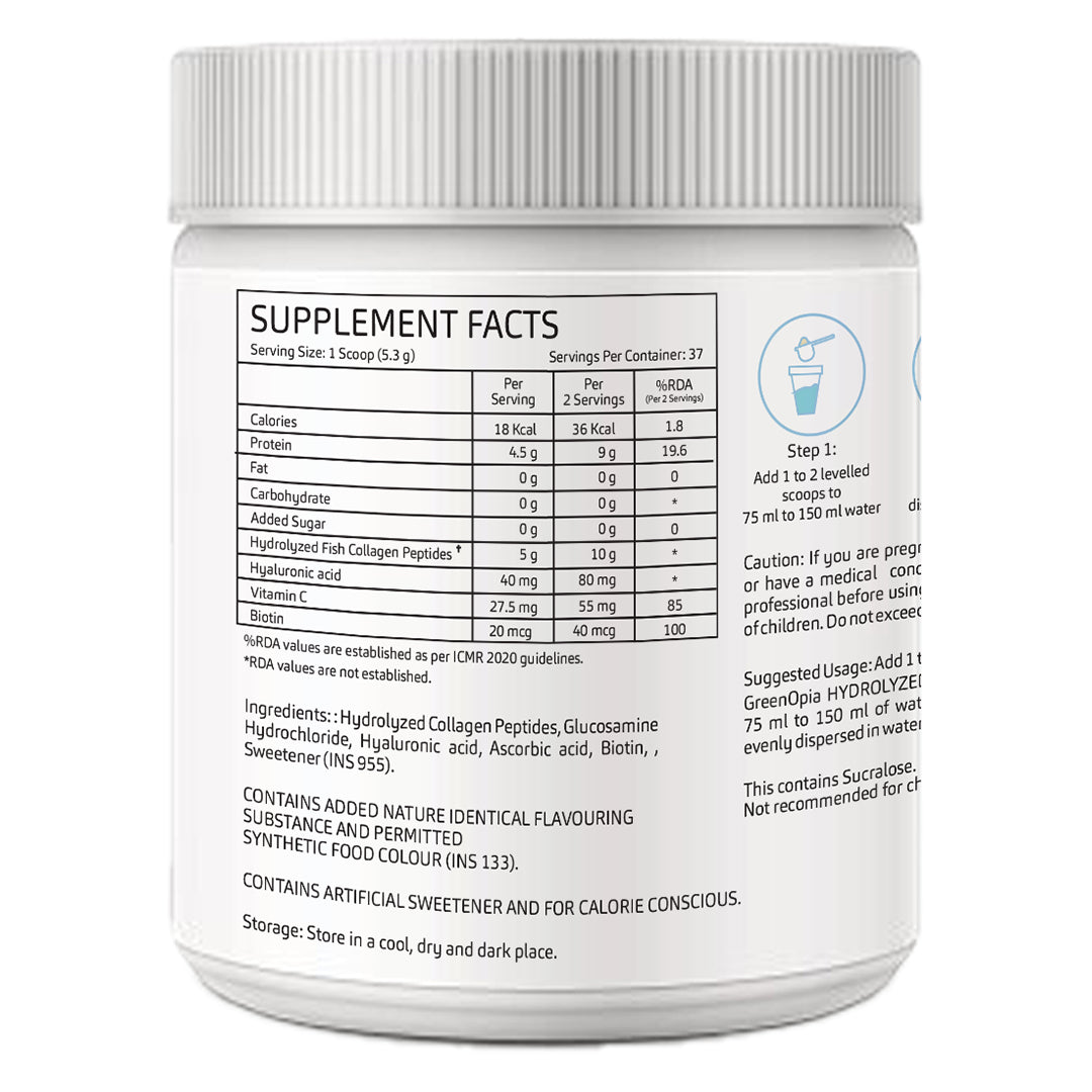 GreenOpia Marine Collagen for Women & Men | Clinically Proven Ingredient | 200g (Available in 3 Flavours)