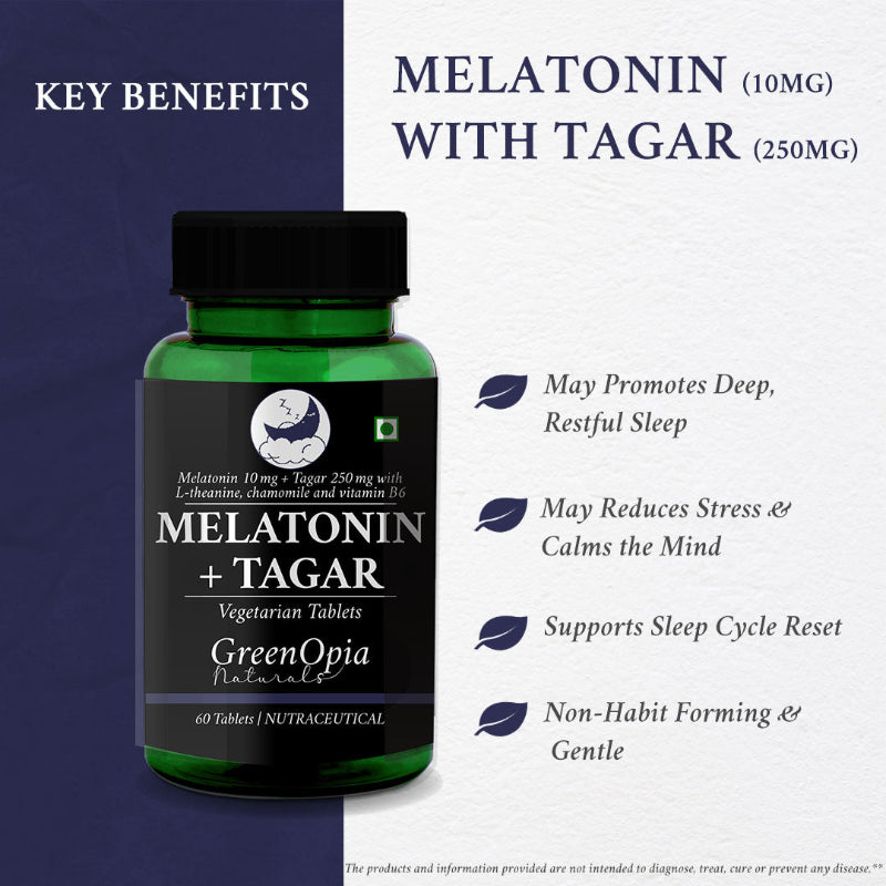 Melatonin and Tagar sleep aid highlighting natural sleep support and relaxation benefits